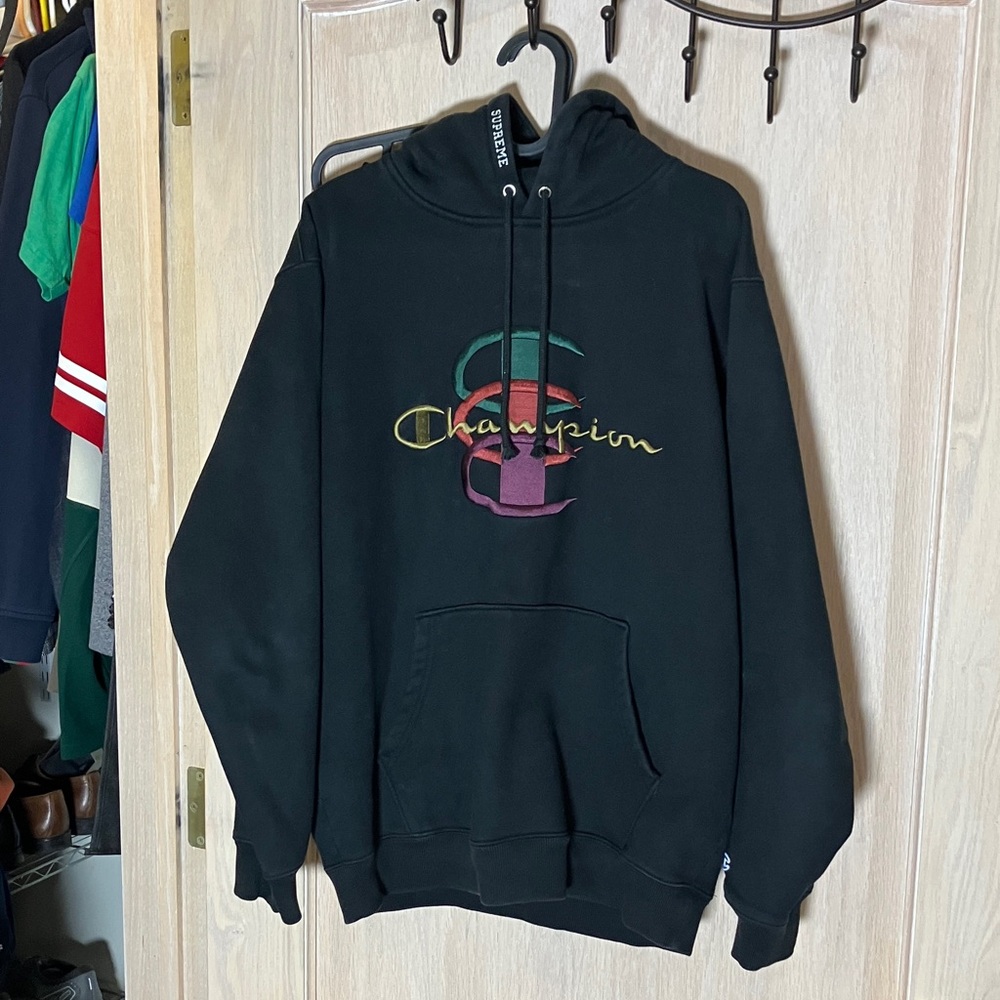 Champion Black Hoodie with Colorful Logo